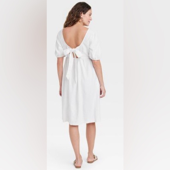 Isabel. Linen, short puff sleeve breathable dress. Maternity. - Picture 2 of 4